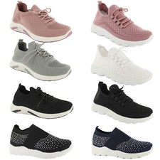 LADIES WOMENS SLIP ON KNIT SPORT RUNNING WALKING CANVAS COMFY TRAINERS SHOES SZ