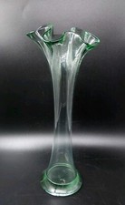 Aqua Glass Stem Vase With Ruffled Rim, La Mediterranea, Recycled, 24cm Tall