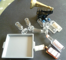 dolls house 12th scale  glass and wine bottles  record player