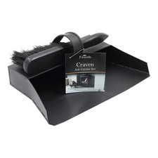 Craven Ash Carrier Set Fireplace Steel Dustpan & Brush Accessory Kit Wood Indoor