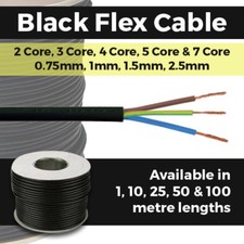 Black Flex Cable 2 Core -  7 Core Round Electrical Cable 0.75mm - 2.5mm 240V