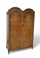 ANTIQUE WARDROBE WALNUT QUEEN ANNE STYLE FIGURED WALNUT C1920s DOME TOP FITTED