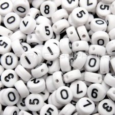 7mm White Number Beads Round
