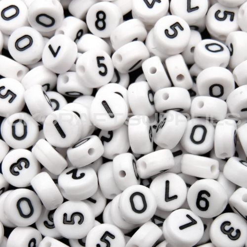 7mm white number beads - beads, round