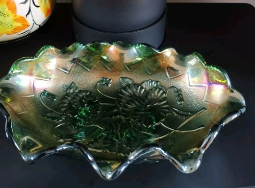 Carnival glass green bowl - carnival,