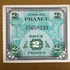 WW2 French 2 Franc 1944 (Allied Occupation Currency) France Banknote WWII Note