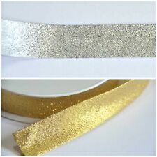 Single Folded Bias Binding Tape 20mm wide Sparkly Silver Gold Polyester Lame 1M