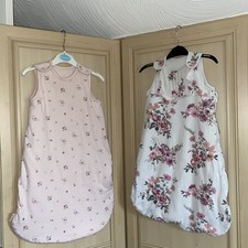 2 Baby  Girls Padded Cotton Sleep Sacks Age 0-6 Months By Next and Matalan