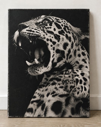 Black white leopard - black, canvas