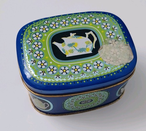 Blue folk art tin toleware - blue,