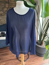 3/4 sleeve Navy Round Neck Over Sized Sheer Chiffon Layering Top One Size New