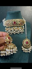 Kundan Pakistani Indian Wedding Party Bridal Jewellery Earring Necklace Set