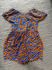 Mylene Klass Blue/Orange Animal Print Off The Shoulder Pull On Playsuit Size 22