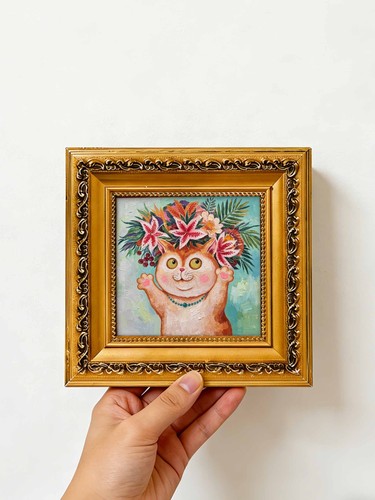 Cartoon cat with flower - flower, crown