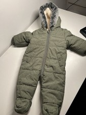 George Baby 3-6 Months Snowsuit Pramsuit Fleece Lined Hooded Unisex Khaki New