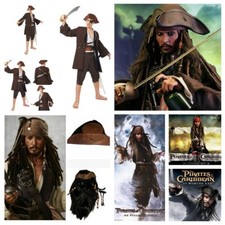 Pirates of the Caribbean:Captain Jack Sparrow Cosplay Costume+Hat+wig +beard