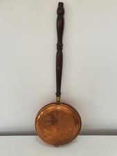 Antique Small Cooper Bed Pan With Wooden Handle Willow Pattern 48cm