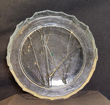 Country Meadow Handmade Glass Deep Sided Serving Dish Bamboo Design34cm Dia NWOB