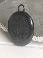 Victorian Whitby Jet AEI Mourning Locket Pendant, Amity Eternity Infinity Symbol