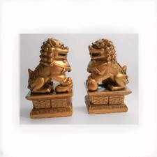 Pair Bronze colour Chinese Feng Shui Foo / Fu Lion Dogs Temple, small size