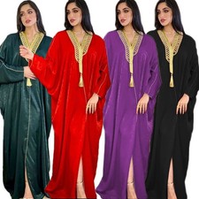 Moroccan Women Long Dress Sundress Caftan Dubai Party Gown Farasha Abaya Africa