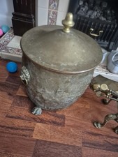 vintage brass fire coal bin..