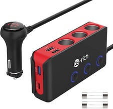 Cigarette Lighter Adapter USB C Car Charger Fast Charge PD 20W 4 USB Port 12v