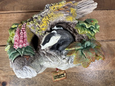 Vintage Bossons England Chalkware Wall Plaque Badgers 1990 Original Label