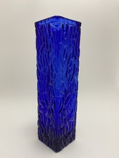 Vintage Cobalt Blue Crinkle Design Rectangular Glass Vase 