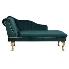 Teal velvet stripe chaise