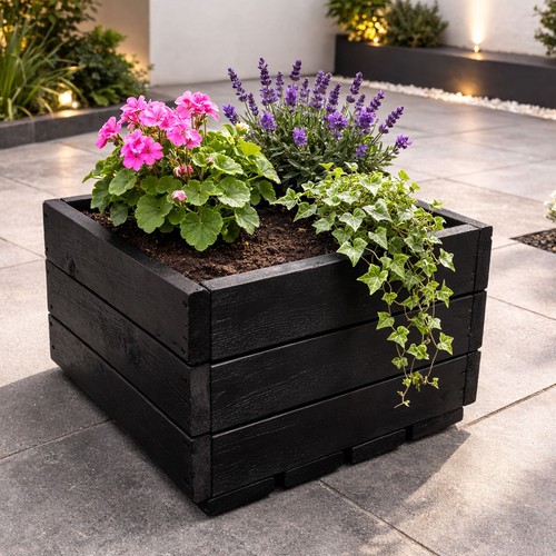 Black wooden square - black,