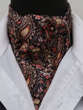 Mens Autumnal Brown Cream & Orange Paisley Design Cotton Ascot Cravat/Pocket SQ