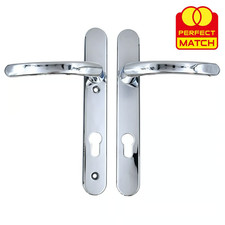 UPVC Door Handle 92PZ Sprung 122mm Screw Centre Long Back Plate 245mm CHROME