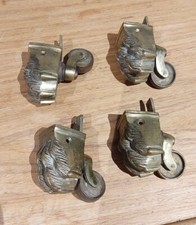SET OF 4 QUALITY BRASS LION PAW FEET FURNITURE CASTERS WHEELS TABLE FOOTSTOOL