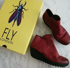 Fly London Boots Size 5 Wedge Womens Shoes Ankle Leather Heels Eur 38 Ladies Red