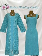 ANN BALON Size XXL UK 18 20 Cyan Blue Mother Of The Bride Outfit Dress & Jacket