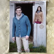 Hayfield pattern 7136.  Aran hoodie option cardigan 32-54" LARGE SIZES. Original