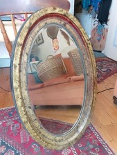 Antique Victorian oval wall mirror faux tortoiseshell painted frame 81 x 53 cm