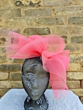 coral pink crin fascinator headband headpiece wedding party race ascot bridal