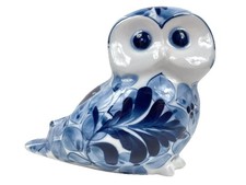 Librasco Hand Painted Owl Porcelain Figure Hollow Sculpture Ceramic Figurine 