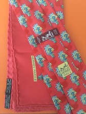 RARE VINTAGE HERMES PALM TREES RED MEN'S SILK TIE & POCKET SQUARE SET 7433 HA