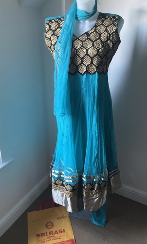 Turquoise gold anarkali - gold,