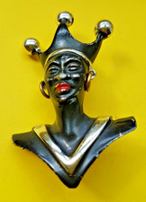 Gorgeous Vintage White Metal Blackamoor African Queen With Crown/Earrings Brooch