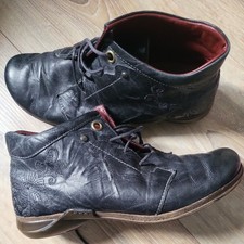 Romika Nelly Leather Black Ankle Boots   Embroidery Lace-Up Shoe Vintage UK 4 37