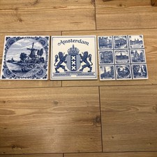 Vintage Hand-painted Delft Blauw blue white Wall Tile tiles Set 3 Amsterdam 6”
