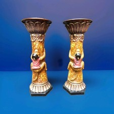 LARGE ORNATE MONKEY CANDLE HOLDERS PAIR CANDLESTICKS RESIN PILLAR CANDLES 30CMS