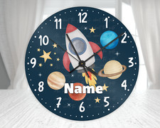 Space Rocket Scene Clock, Personalised Glass Clock, Kids Clock, Kids  Space Gift