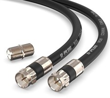 2m Tv Aerial Coax Cable RF Lead Male Plug with Coupler BLACK PREMIUM RG6 CABLE