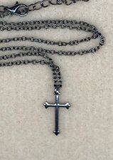 Gothic Cross Pendant Gunmetal Black Chain Necklace in Gift Bag