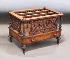 Victorian Walnut Canterbury Magazine Rack With Drawer, White Castors